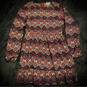 One Clothing brand maroon dress, long sleeve, geometric floral